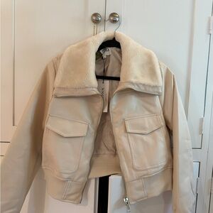 Vigoss Cream Bomber Jacket with Shearling Collar